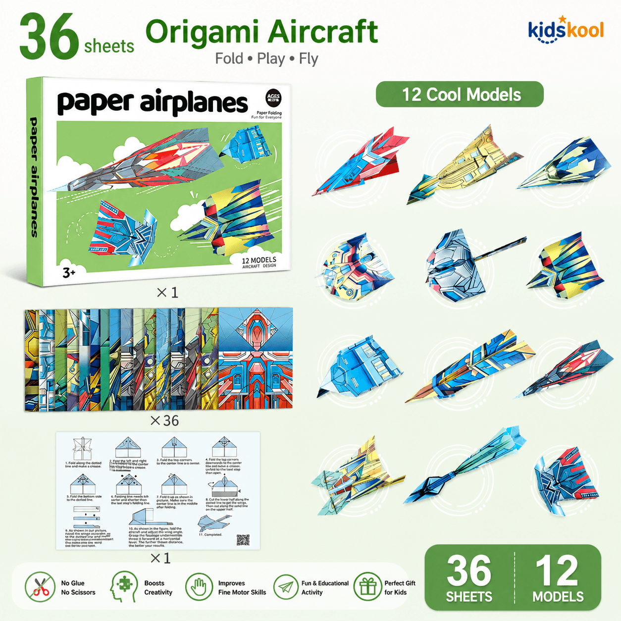 Origami Paper Airplane Kit for Kids 36 Sheets 12 Models DIY Folding Craft Toy Nepal for kids in Nepal